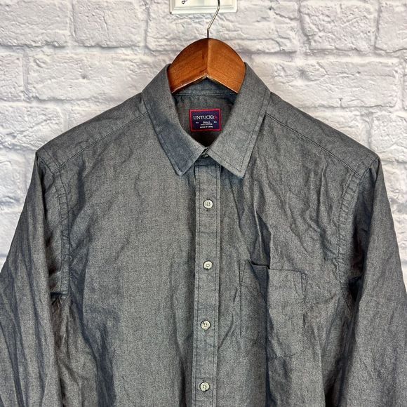 UNTUCKit Mens Dark Gray Cotton Long Sleeve Button Down‎ Casual Dress Shirt Small - Picture 1 of 7